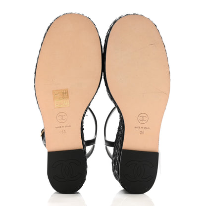 Chanel Lambskin Grosgrain CC Espadrilles Wedges 38 Black 5 of 11