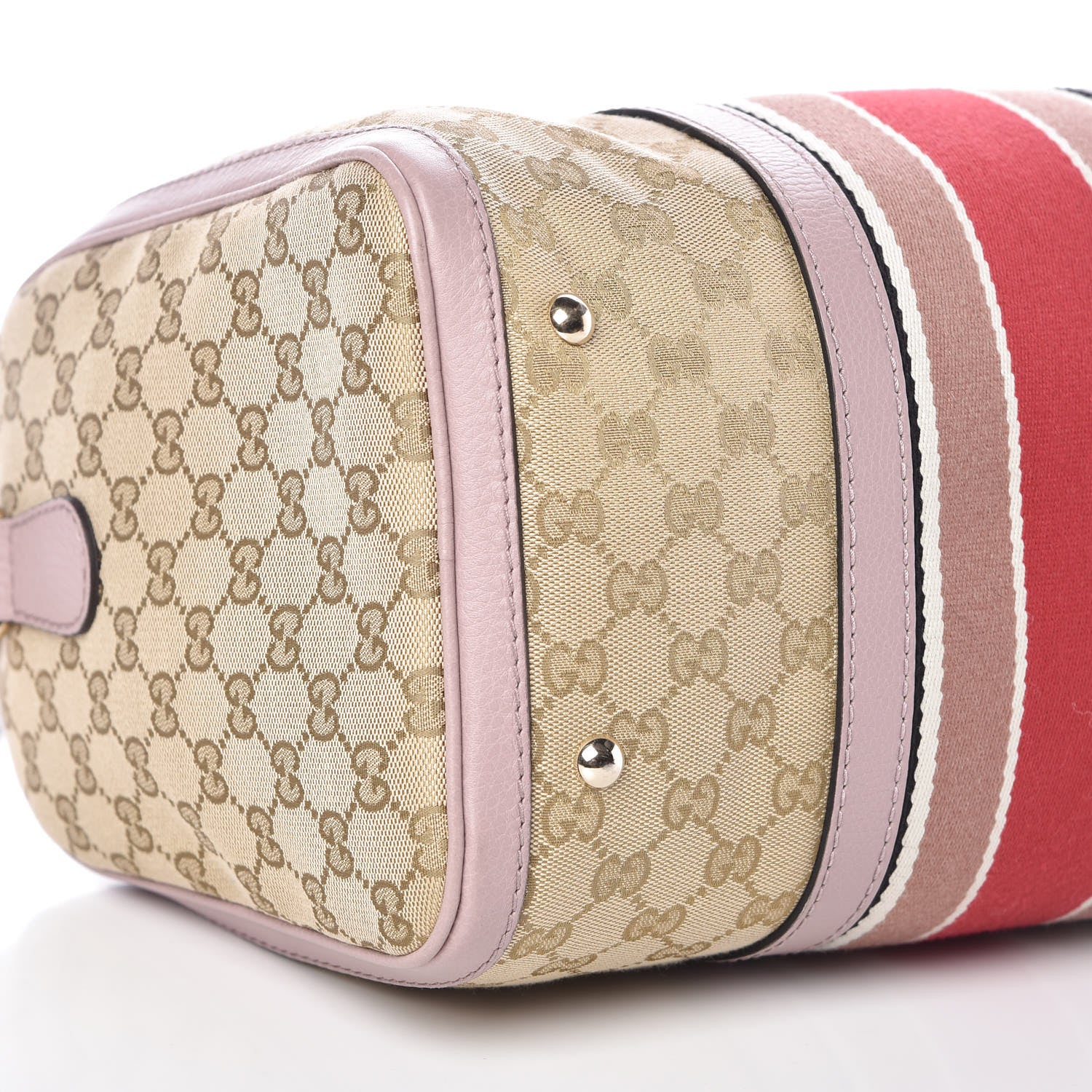 Gucci Monogram Selleria Calfskin Vintage Web Medium Boston New Sand Lilas 5 of 9