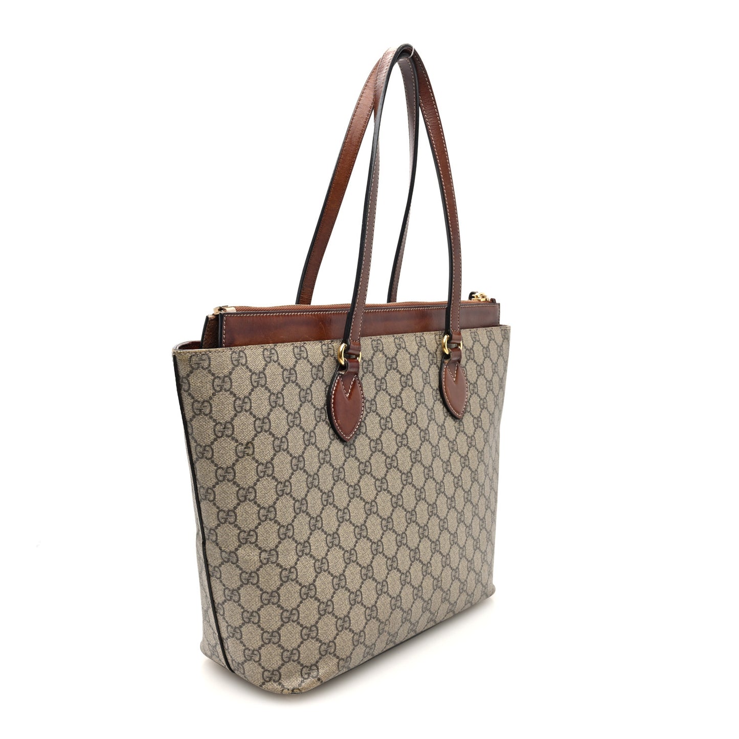 GG Supreme Monogram Medium Zippered Bucket Tote Beige Tuscany