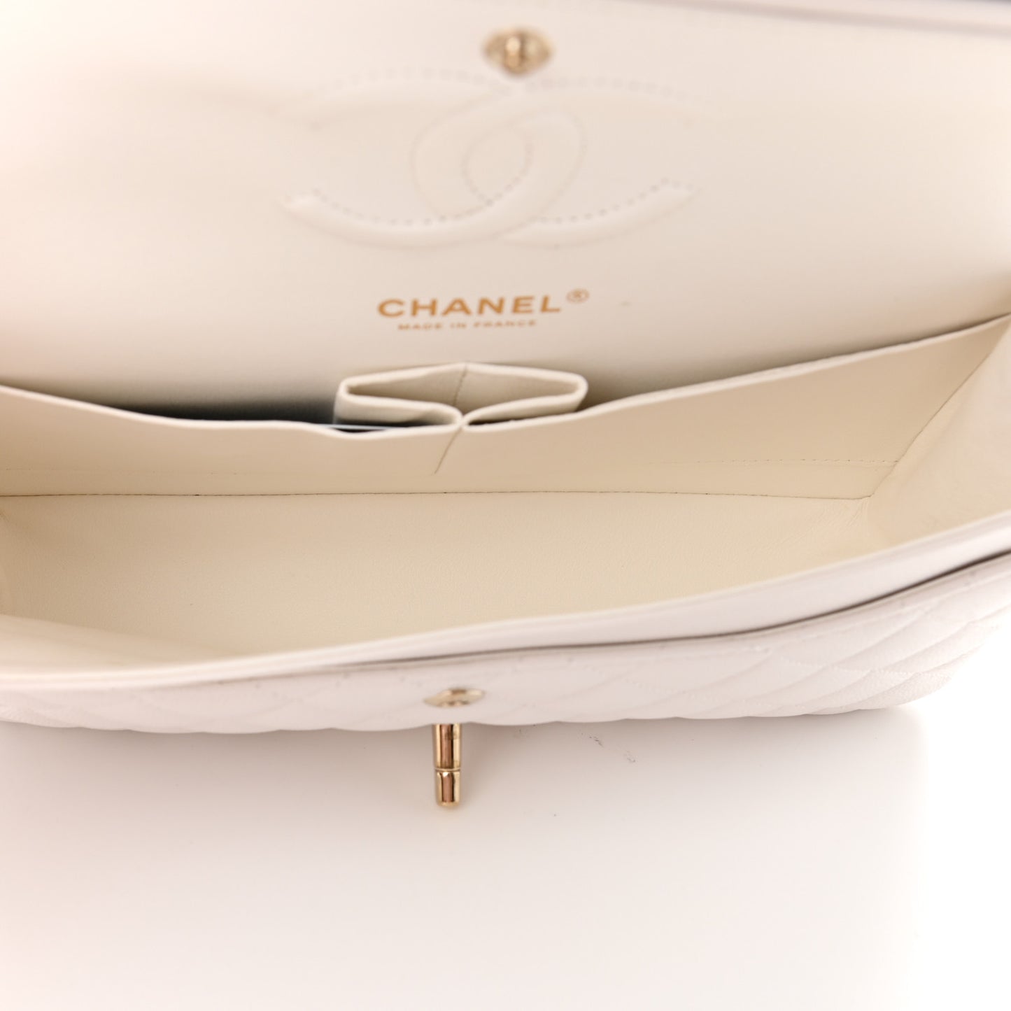 Caviar Quilted Medium Double Flap White