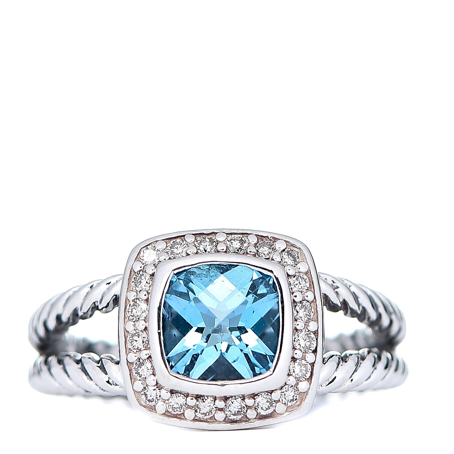 Sterling Silver Diamond Blue Topaz 7mm Petite Albion Ring 54 7