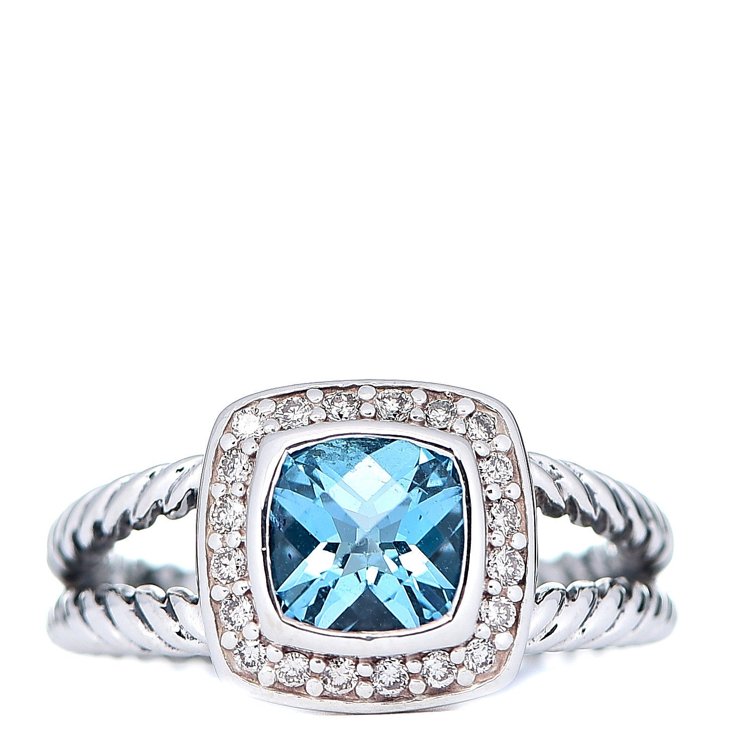 David Yurman Sterling Silver Diamond Blue Topaz 7mm Petite Albion Ring 54 7 1 of 4