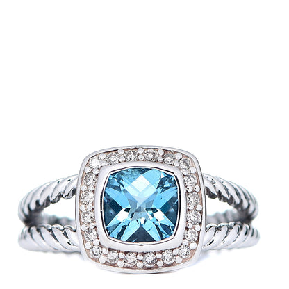 David Yurman Sterling Silver Diamond Blue Topaz 7mm Petite Albion Ring 54 7 1 of 4