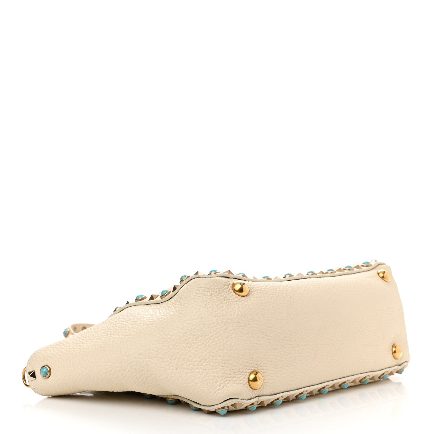 Valentino Garavani Grained Calfskin Turquoise Small Rockstud Rolling Tote Light Ivory 4 of 16