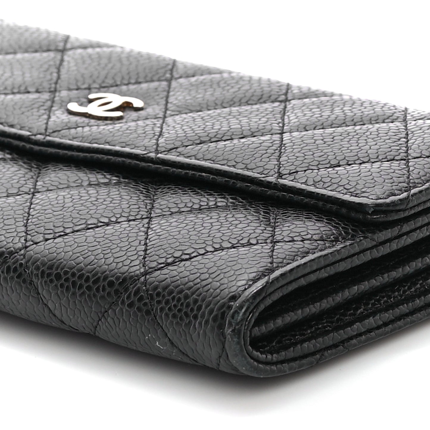 Caviar Quilted Large Gusset Flap Wallet Black