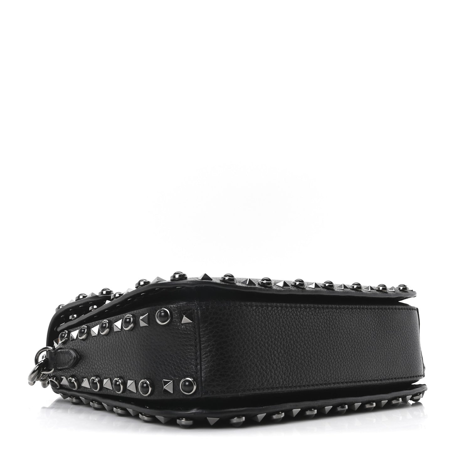 Pebbled Calfskin Onyx Medium Guitar Strap Rockstud Rolling Flap Love Blade Saddle Bag  Black