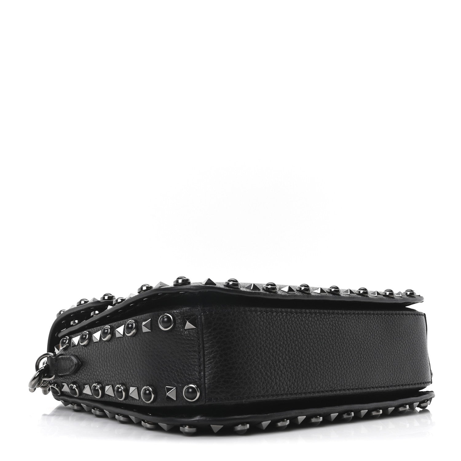 Valentino Garavani Pebbled Calfskin Onyx Medium Guitar Strap Rockstud Rolling Flap Love Blade Saddle Bag  Black 4 of 9