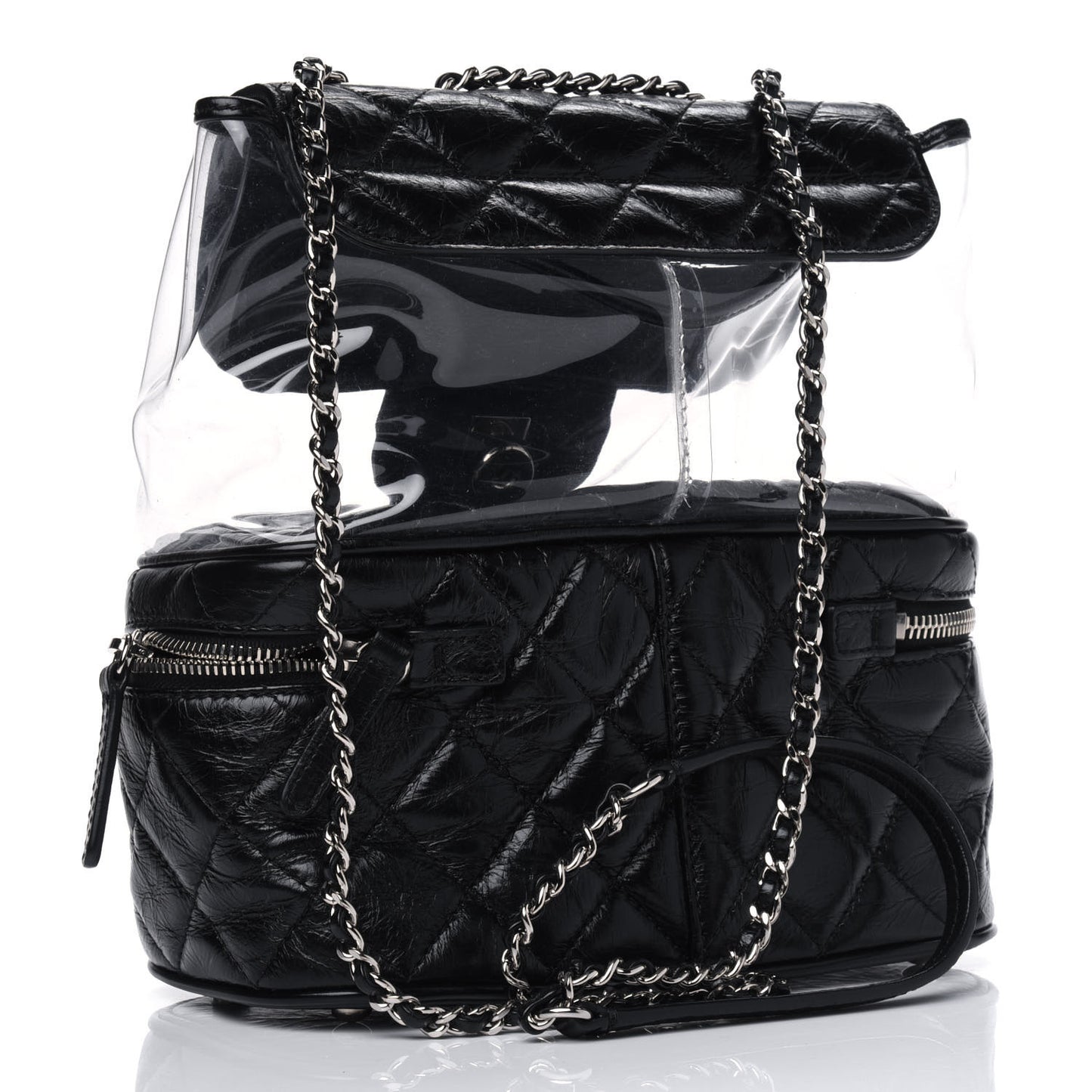 Crumpled Calfskin PVC Quilted Flap Black