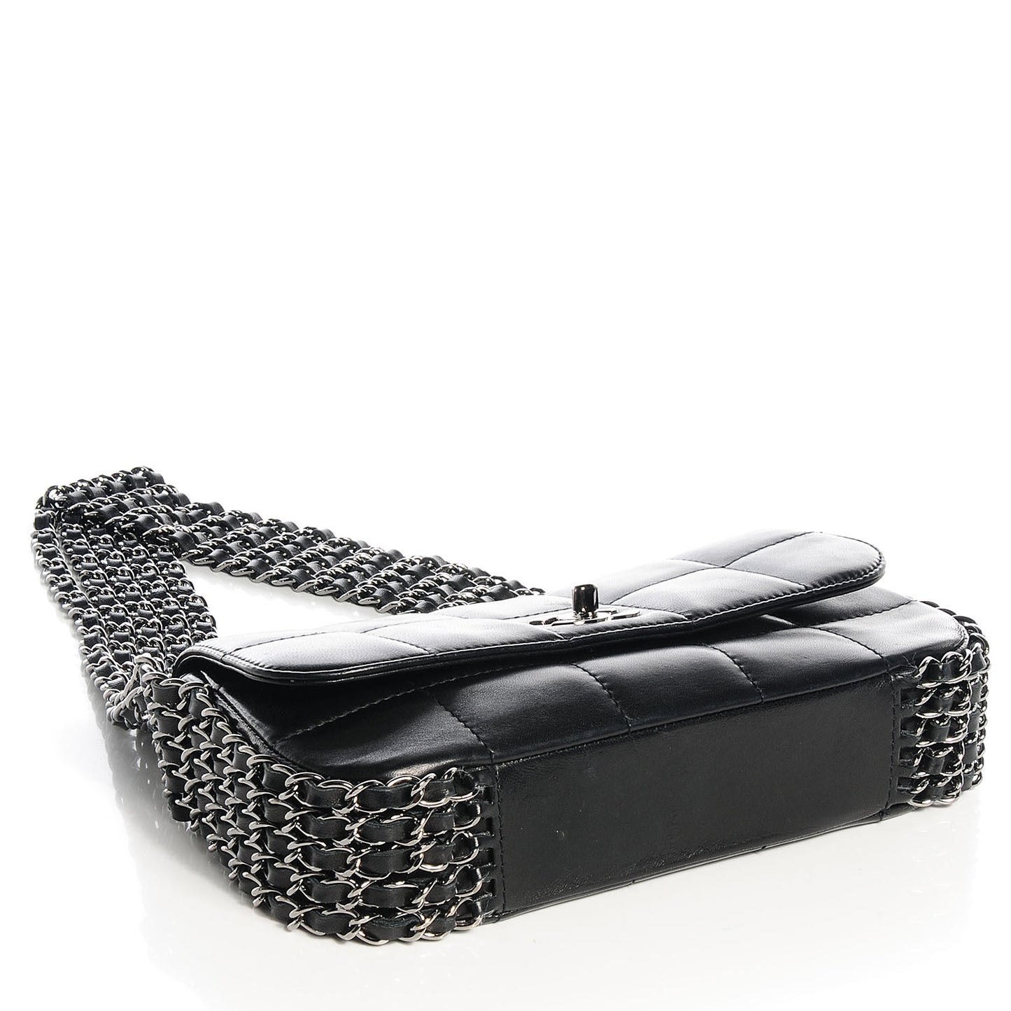 Lambskin Chocolate Bar 5 Chain Flap Black