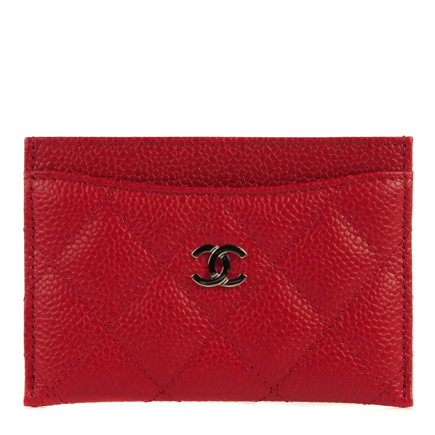 Caviar Quilted Card Holder Red