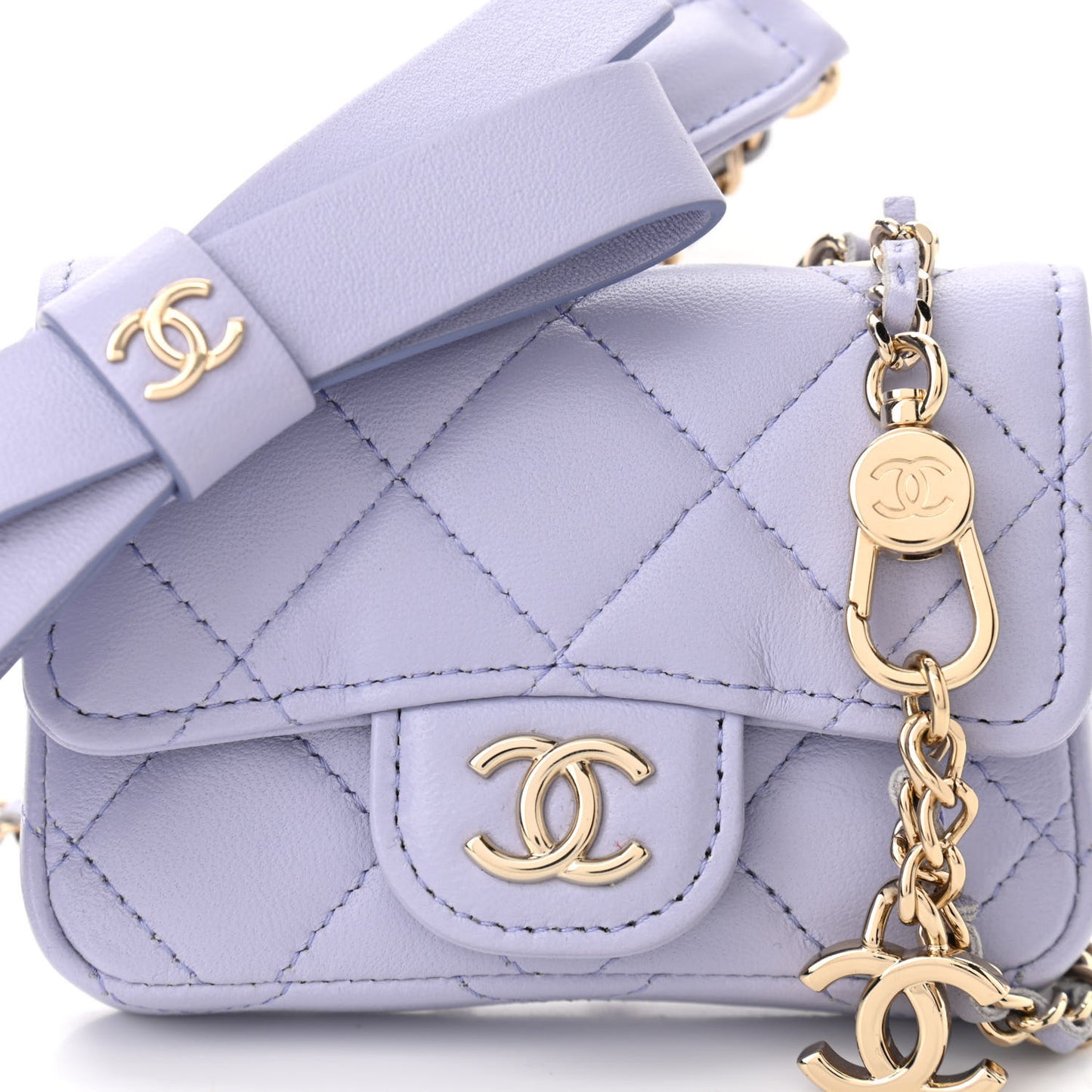 Lambskin Quilted Flap Bow Chain Waist Bag Purple