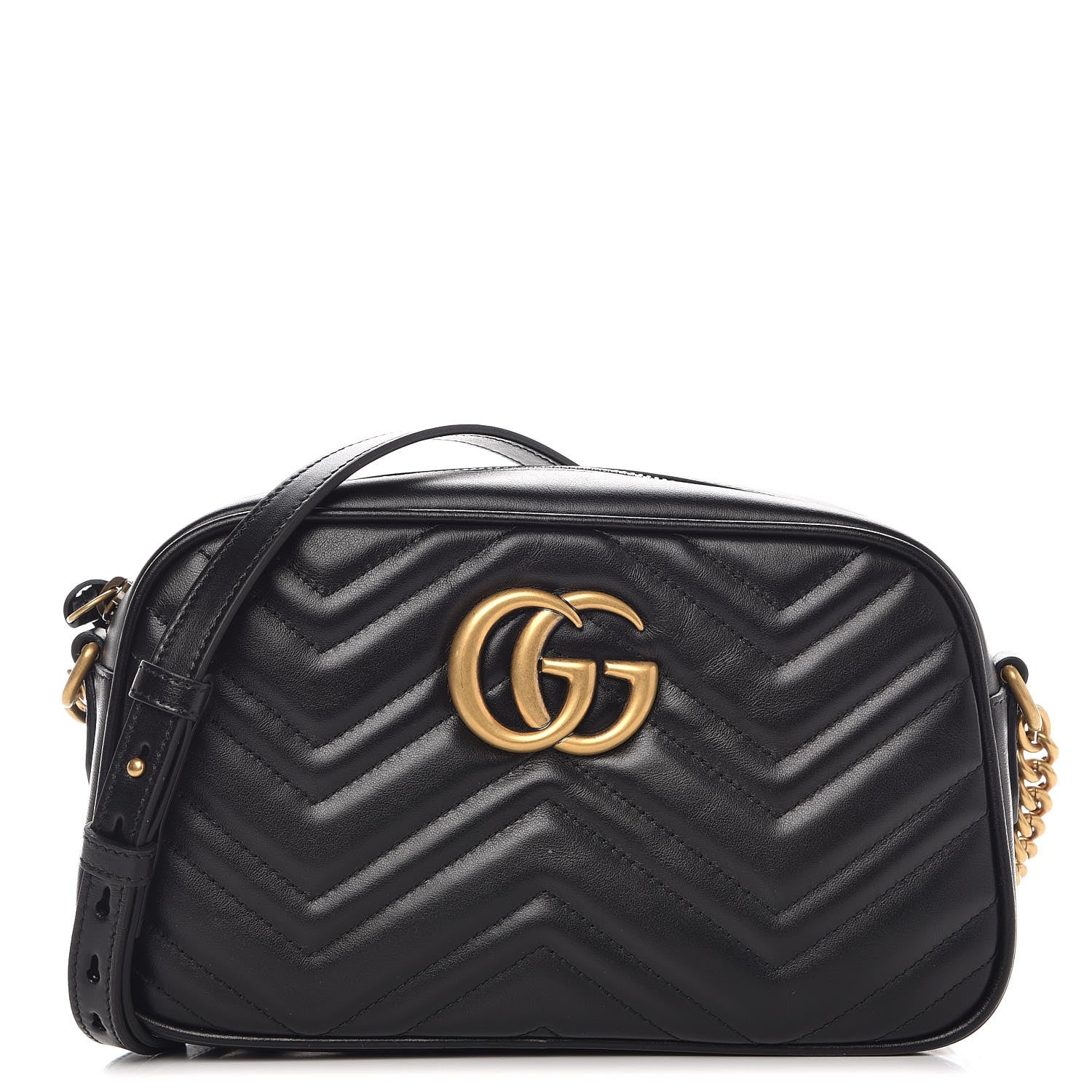 Gucci Calfskin Matelasse Small GG Marmont Chain Shoulder Bag Black 1 of 8