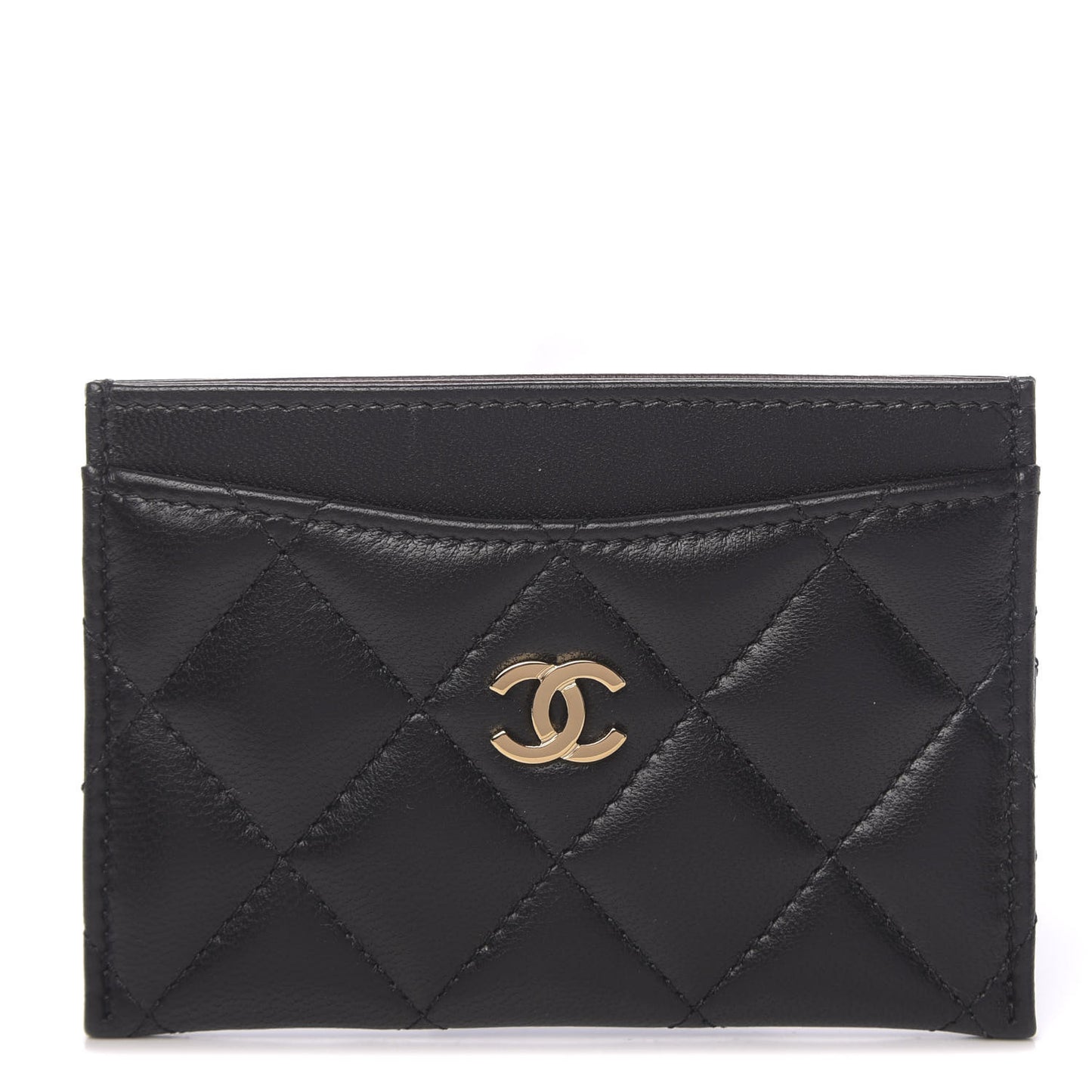 Lambskin Quilted Card Holder Black
