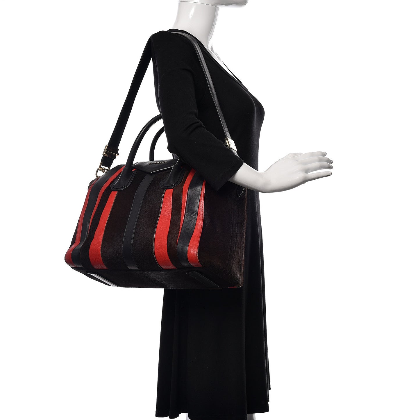 Calf Hair Goatskin Smooth Calfskin Patchwork Medium Antigona Black Red