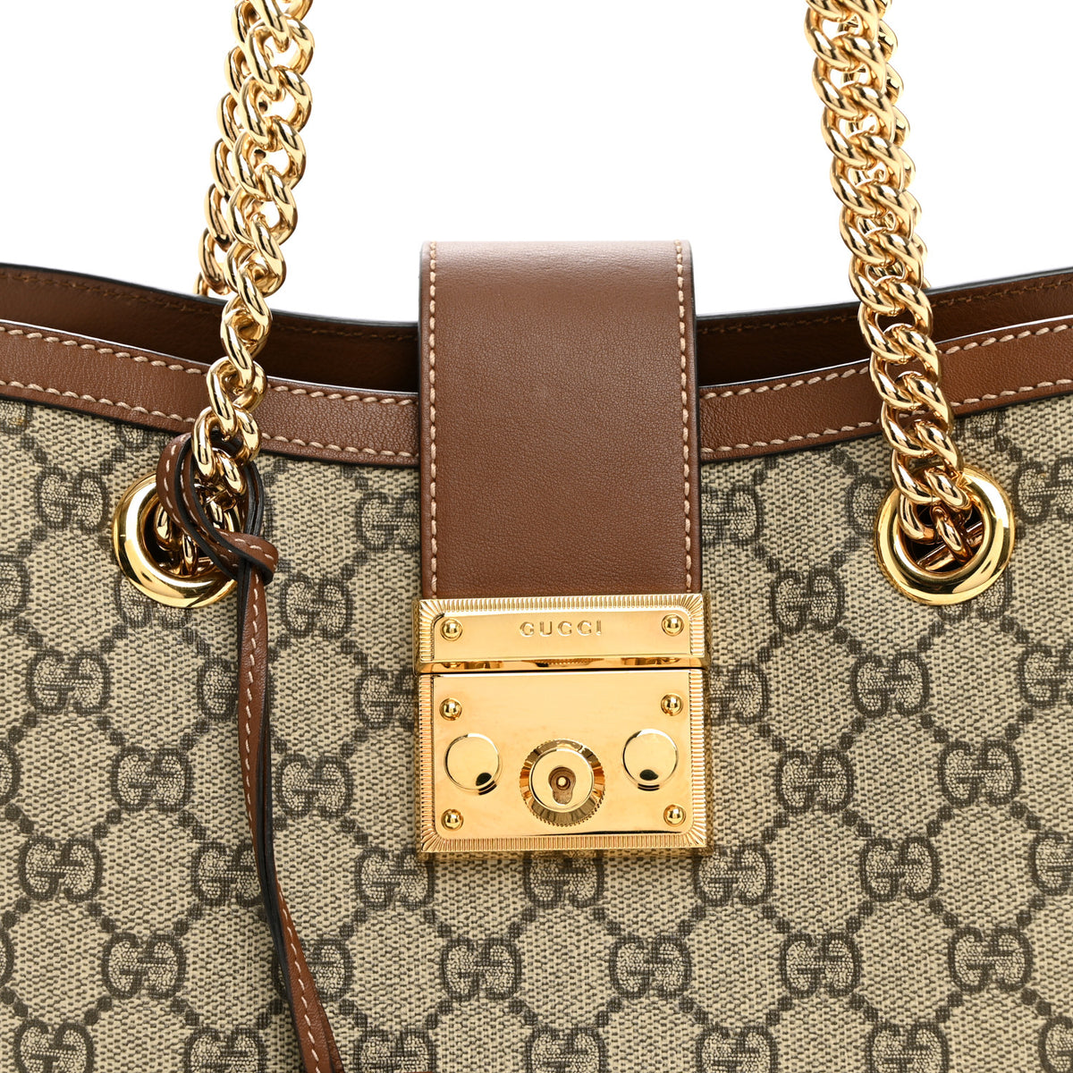 Gucci GG Supreme Monogram Calfskin Small Padlock Tote Beige Ebony Tuscany 8 of 10