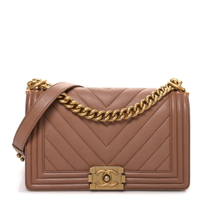 Chanel Caviar Chevron Quilted Medium Boy Flap Dark Beige 1 of 10