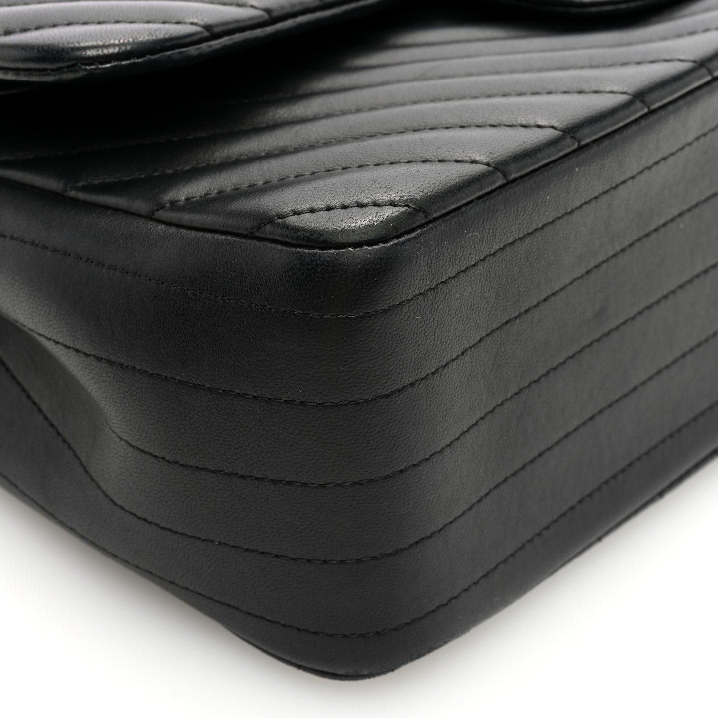 Lambskin Chevron Quilted Jumbo Double Flap Black