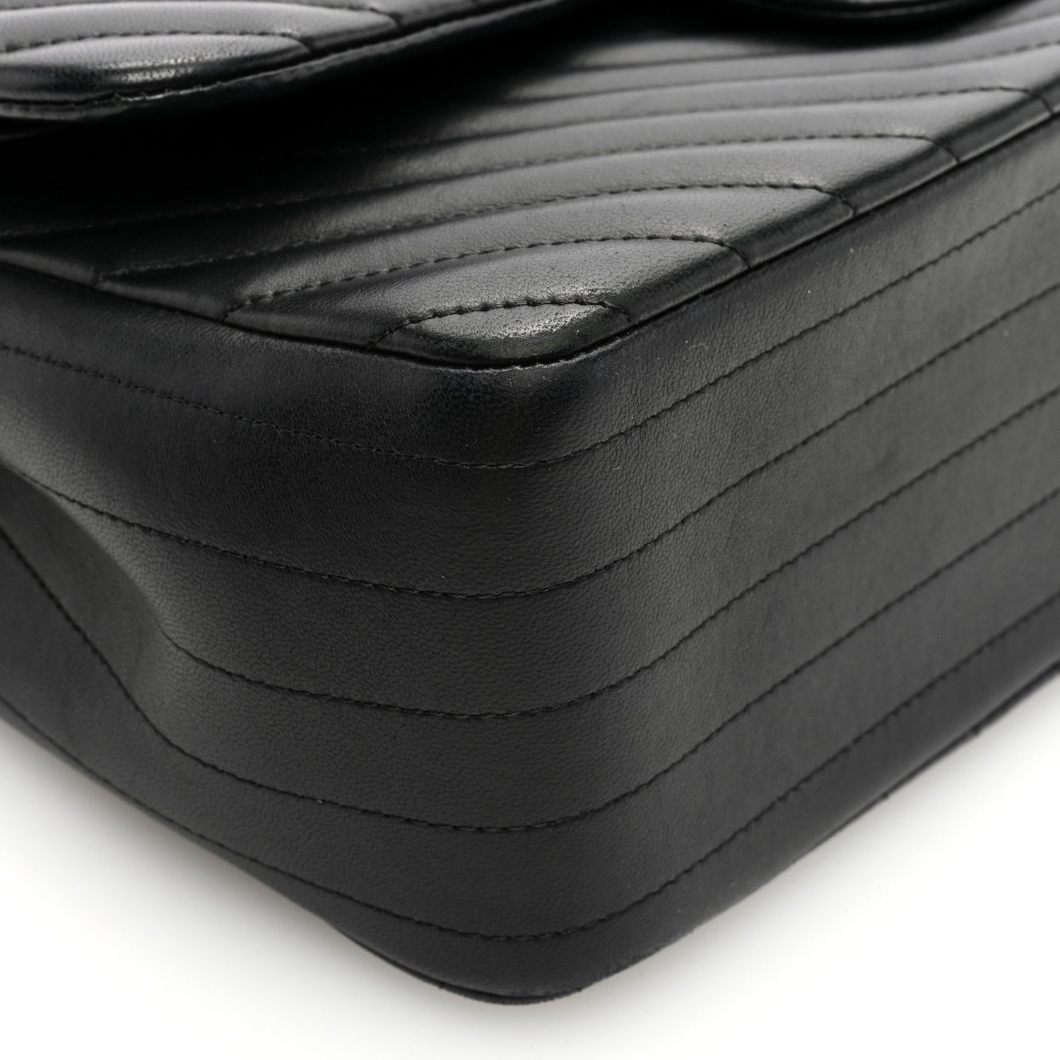 Chanel Lambskin Chevron Quilted Jumbo Double Flap Black 9 of 10