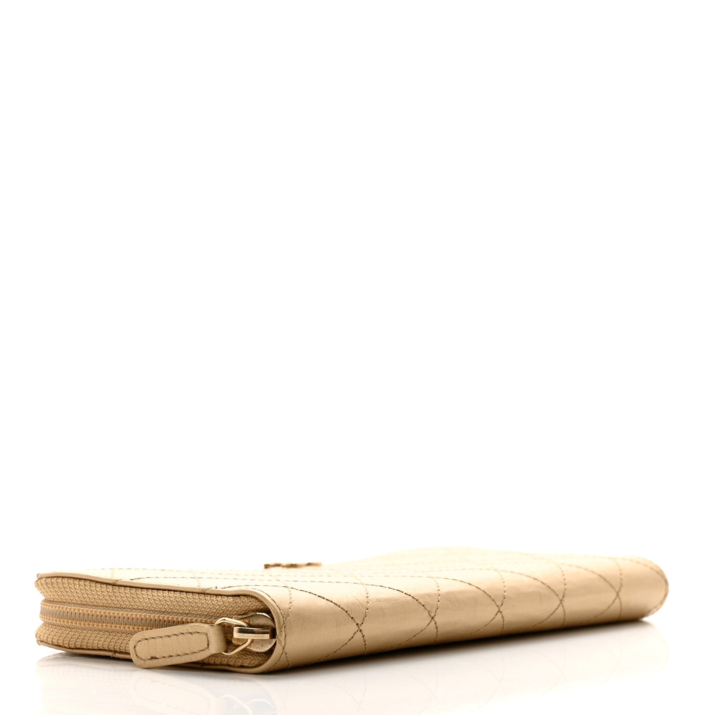 Metallic Aged Calfskin Quilted Palette Gusset Zip Around Wallet Gold