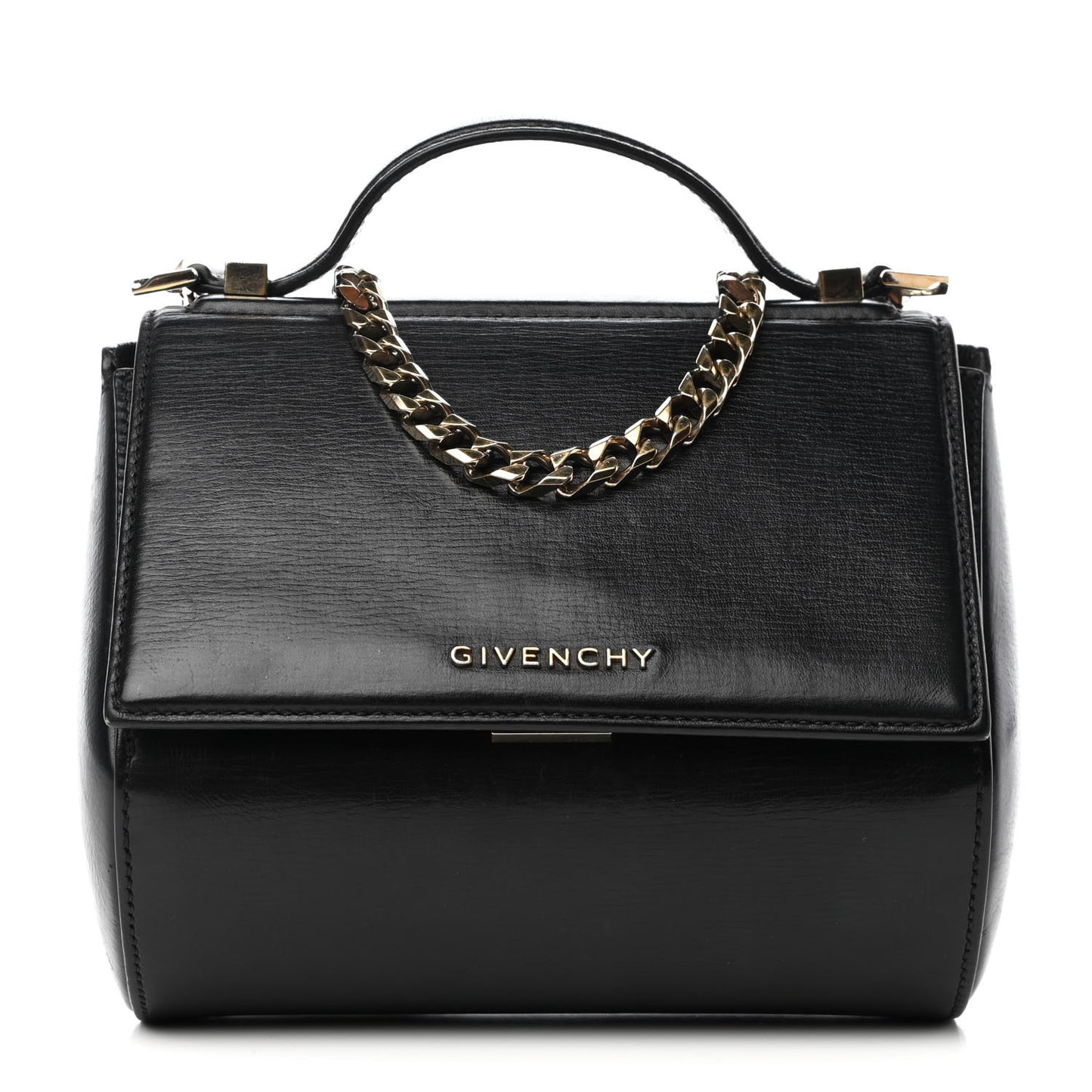 Textured Calfskin Mini Pandora Box Chain Crossbody Bag Black