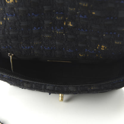Chanel Tweed Quilted Medium 19 Flap Black Navy Gold 5 of 11