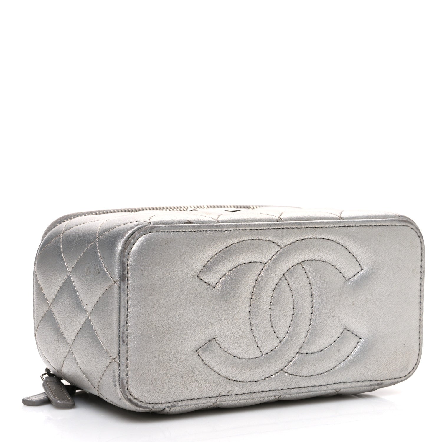 Chanel Metallic Lambskin Quilted Small CC Dynasty Vanity Case With Chain Silver 4 of 16