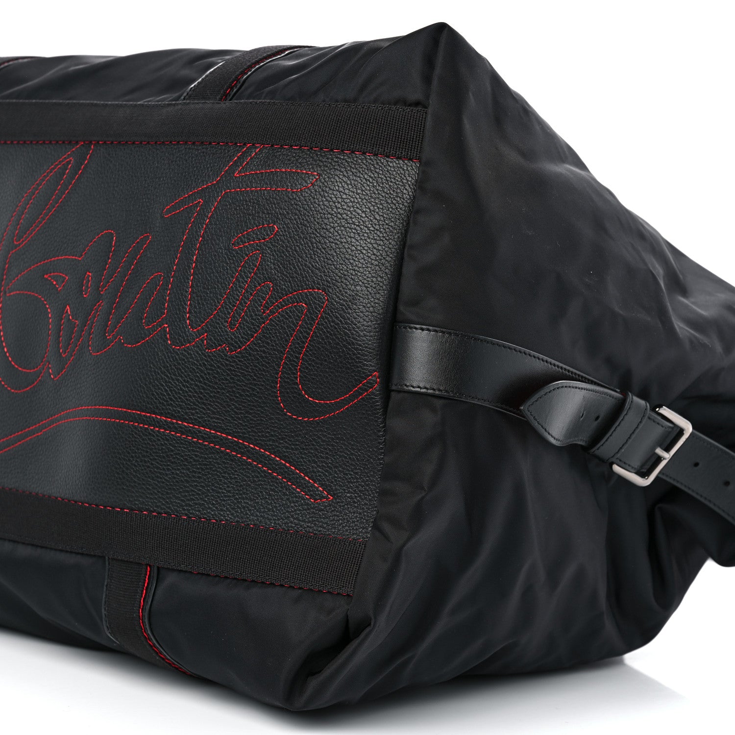 Christian Louboutin Nylon Calfskin Paris Loubcity Weekender Black Gunmetal 9 of 10