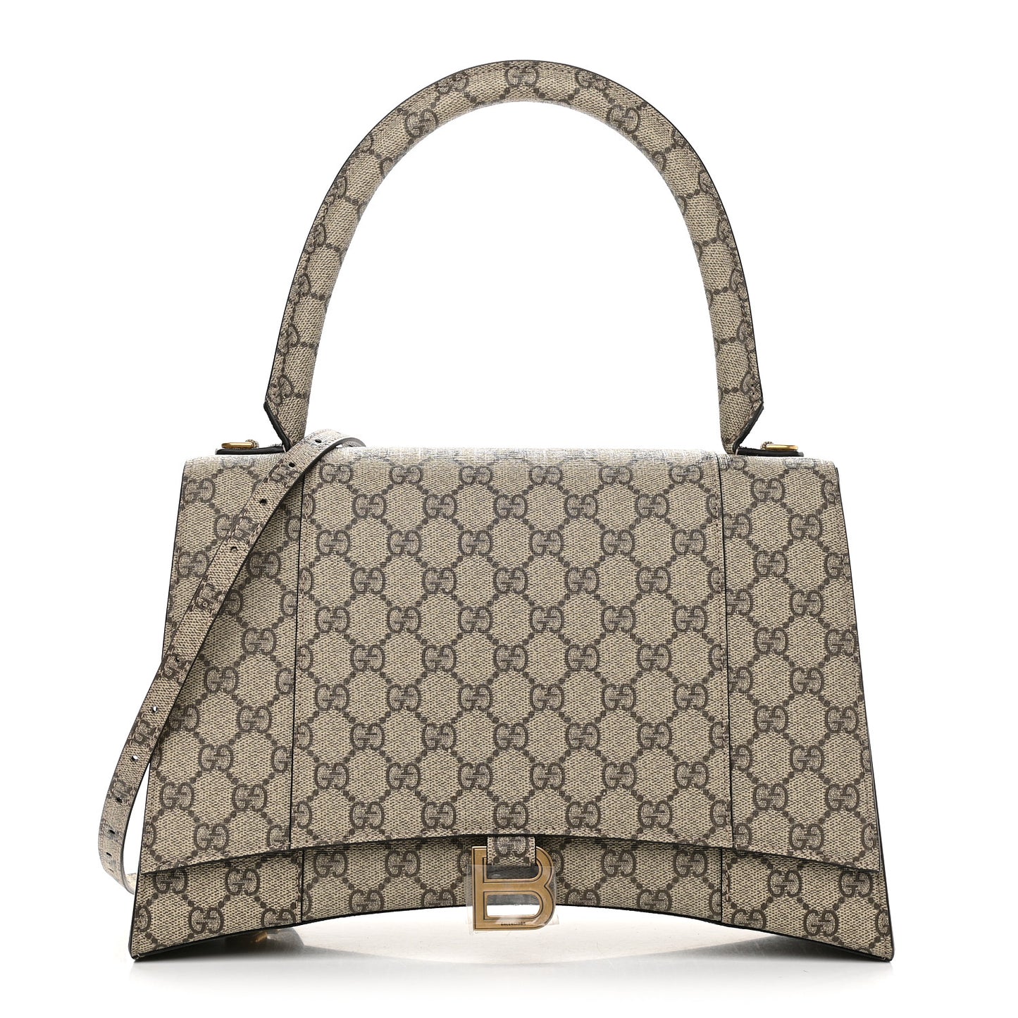 X GUCCI GG Supreme Monogram Medium Hourglass Top Handle Bag Beige Ebony