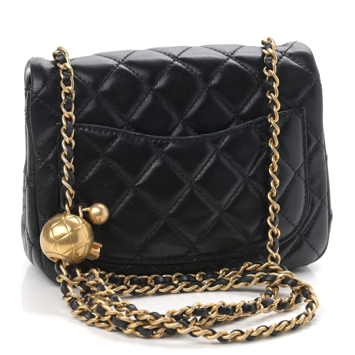 Lambskin Quilted Mini Pearl Crush Flap Black