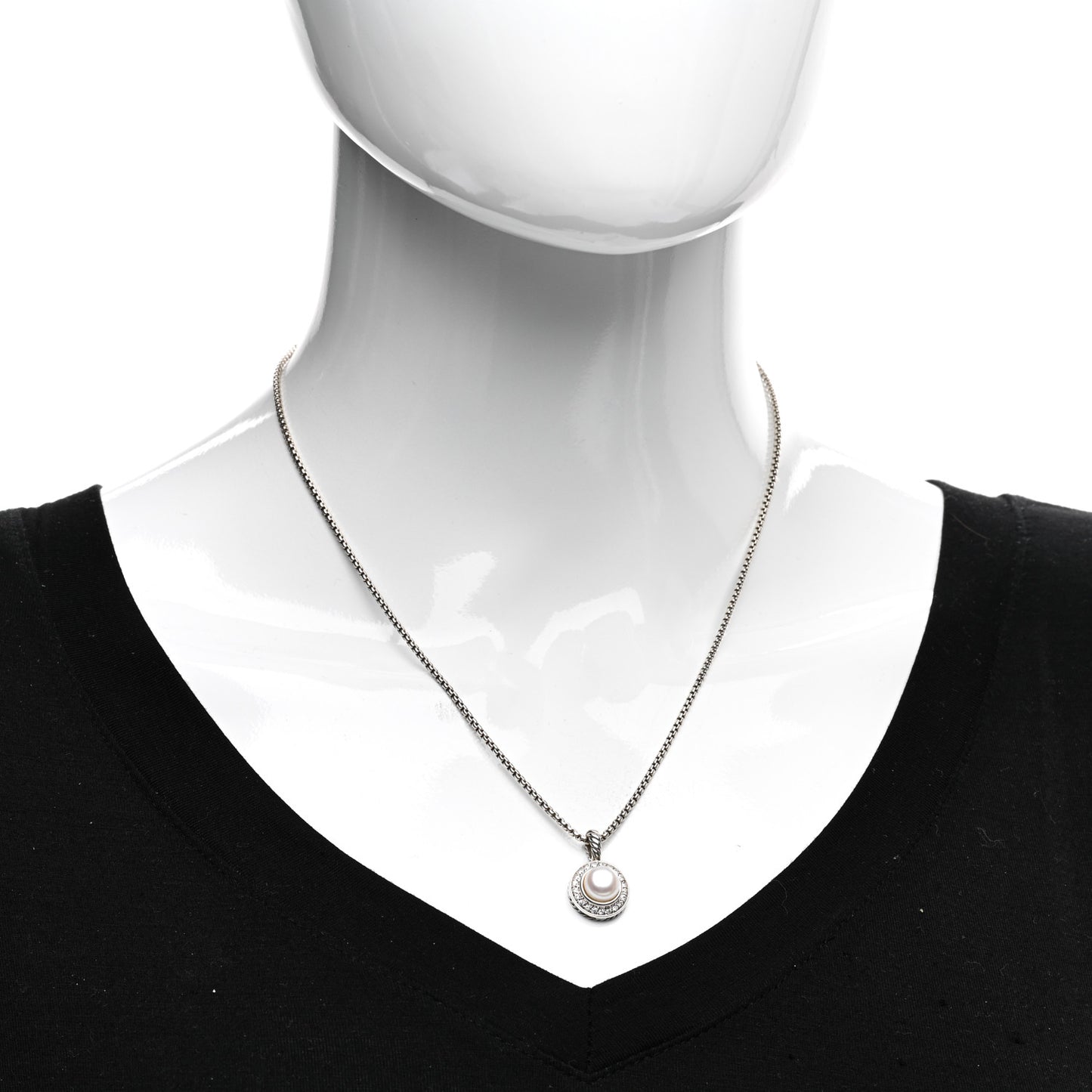 Sterling Silver Diamond Pearl 8mm Cerise Pendant Necklace