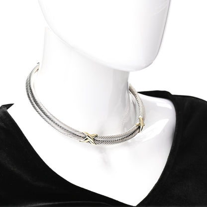 David Yurman Sterling Silver 14K Yellow Gold Double X Station Collar Necklace 2 of 4