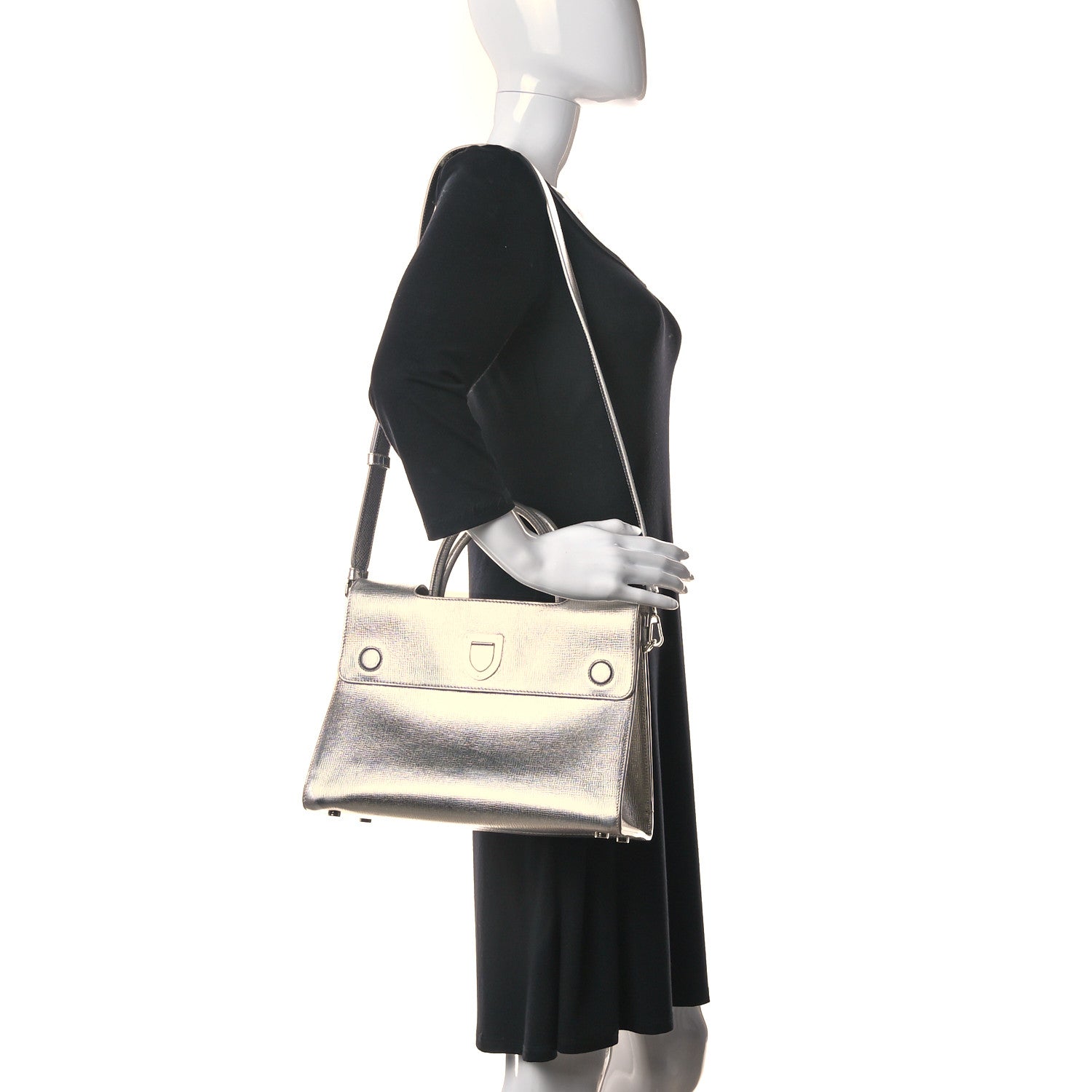 Christian Dior Metallic Goatskin Medium Diorever Flap Silver 2 of 16