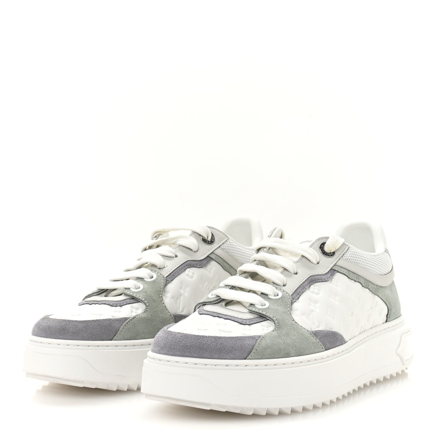 Suede Calfskin Monogram Embossed Time Out Sneakers 36.5 Vert D'eau