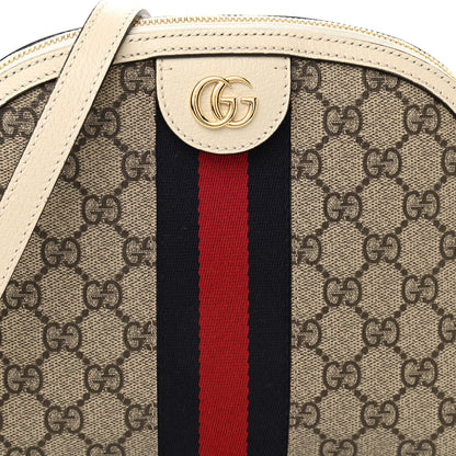 Gucci GG Supreme Monogram Textured Dollar Calfskin Web Small Ophidia Dome Shoulder Bag Beige Ebony Mystic White 8 of 11