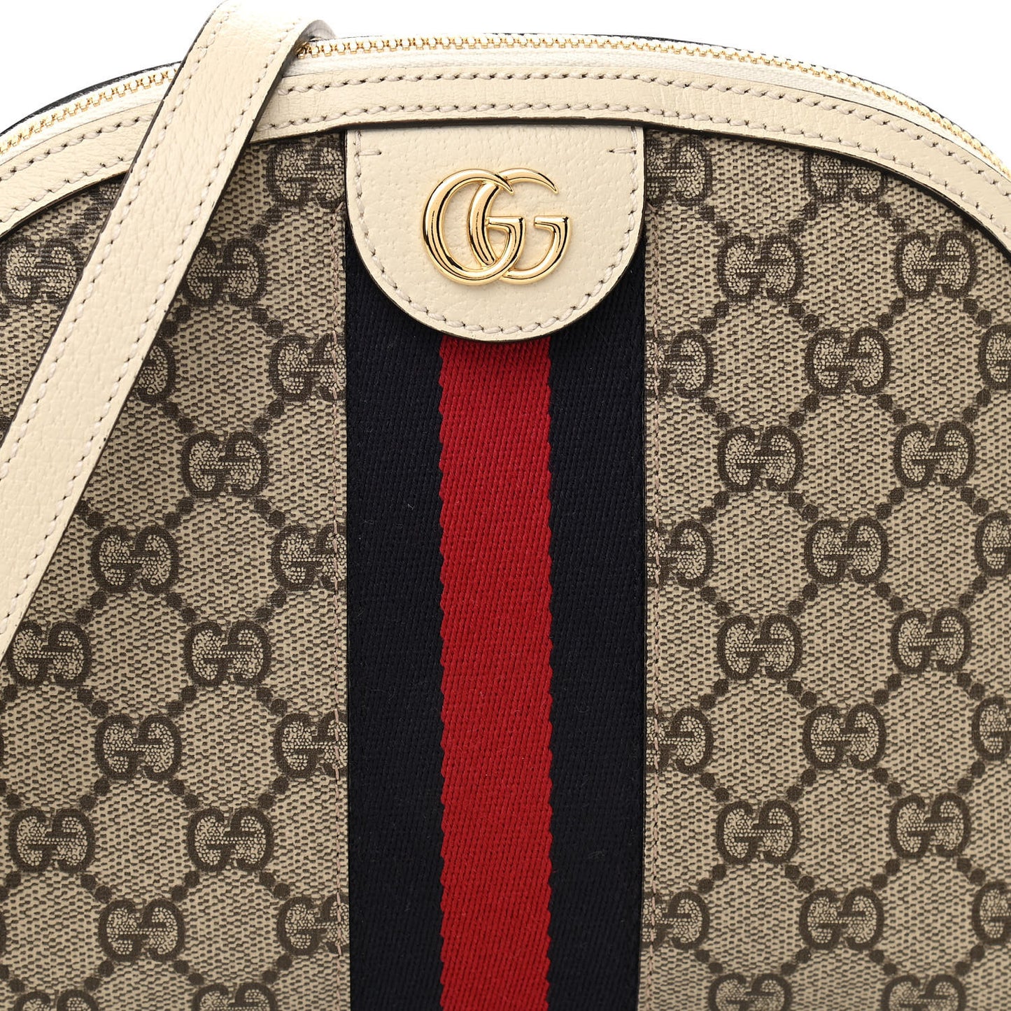 GG Supreme Monogram Textured Dollar Calfskin Web Small Ophidia Dome Shoulder Bag Beige Ebony Mystic White