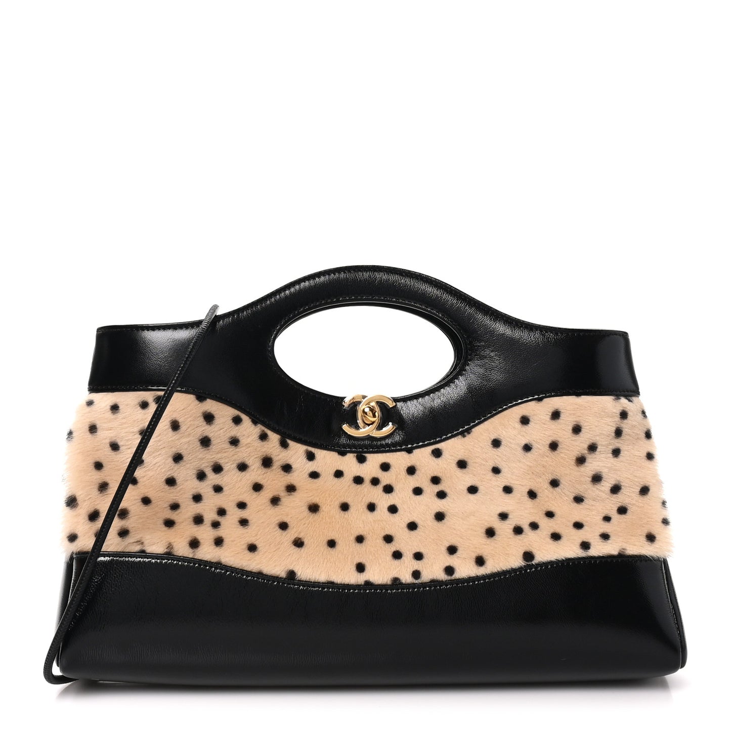 Shiny Lambskin Pony Hair Cheetah Printed East West 31 Shopping Bag Light Beige Black