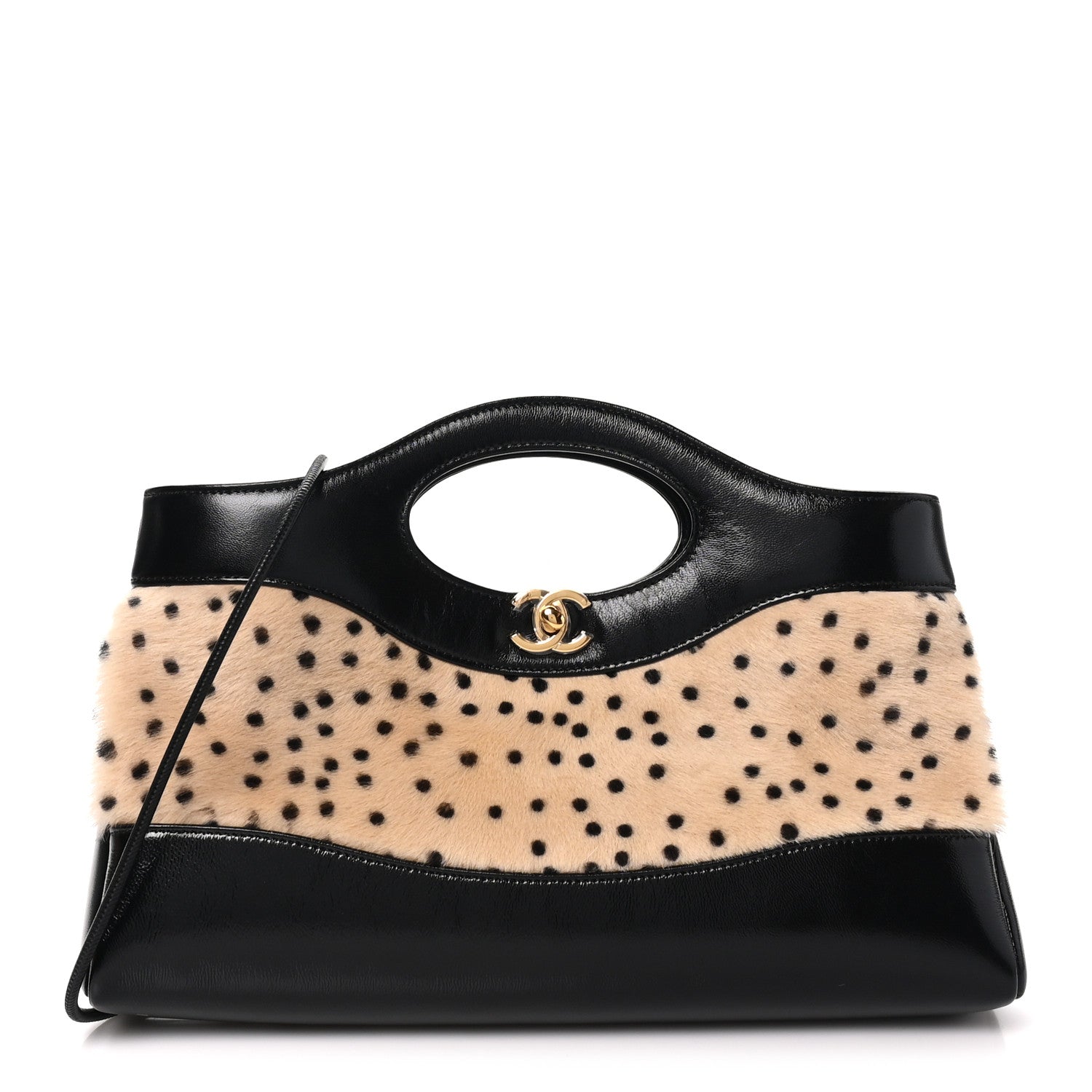 Chanel Shiny Lambskin Pony Hair Cheetah Printed East West 31 Shopping Bag Light Beige Black 1 of 11