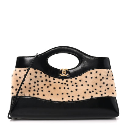Chanel Shiny Lambskin Pony Hair Cheetah Printed East West 31 Shopping Bag Light Beige Black 1 of 11