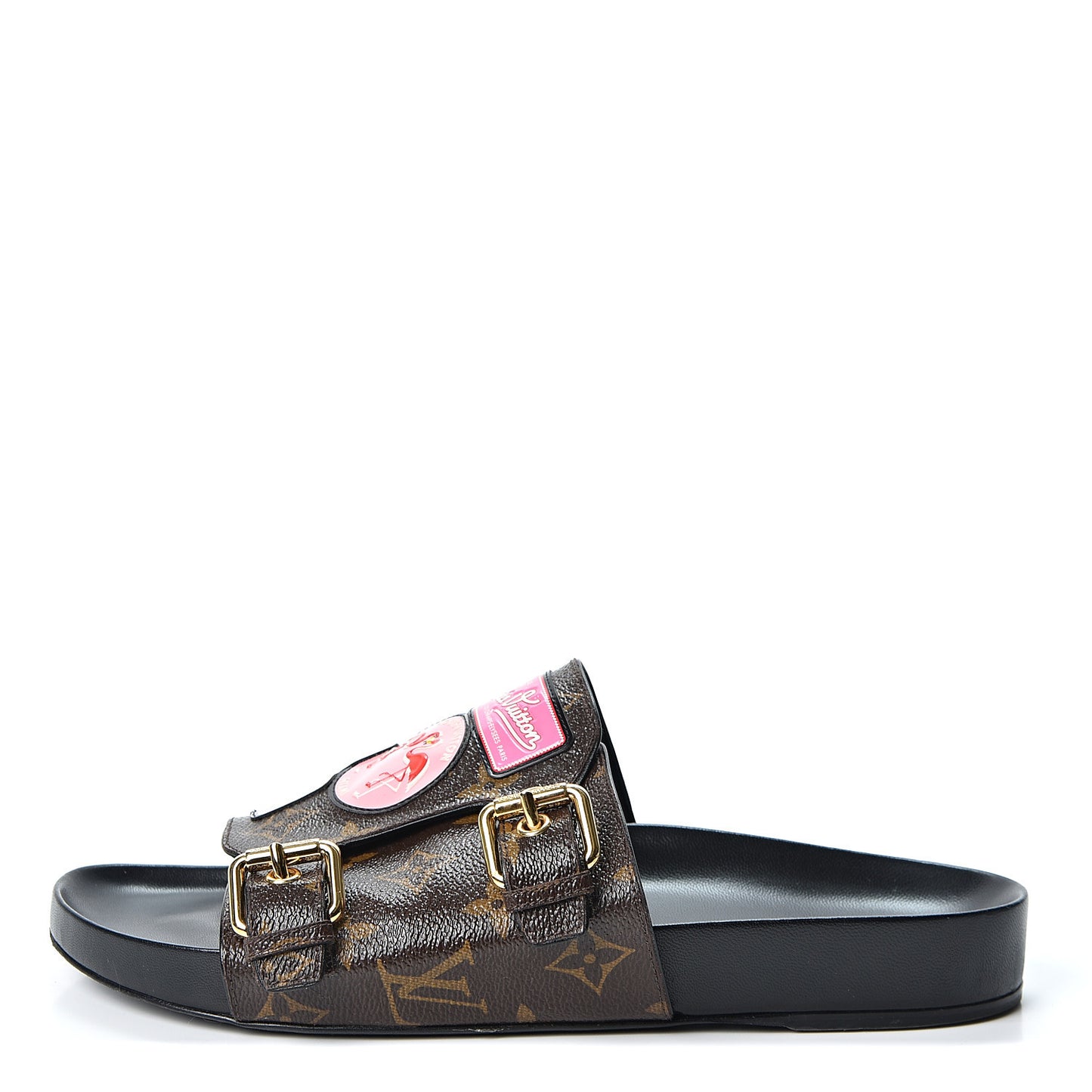 Monogram Patch Work World Tour Bom Dia Flat Mule 40 Black
