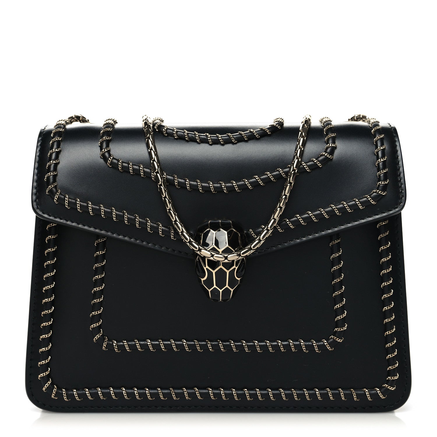 Bulgari Calfskin Woven Chain Serpenti Forever Crossbody Bag Black 3 of 10