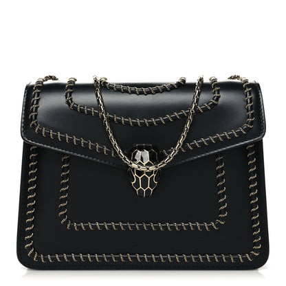 Bulgari Calfskin Woven Chain Serpenti Forever Crossbody Bag Black 3 of 10