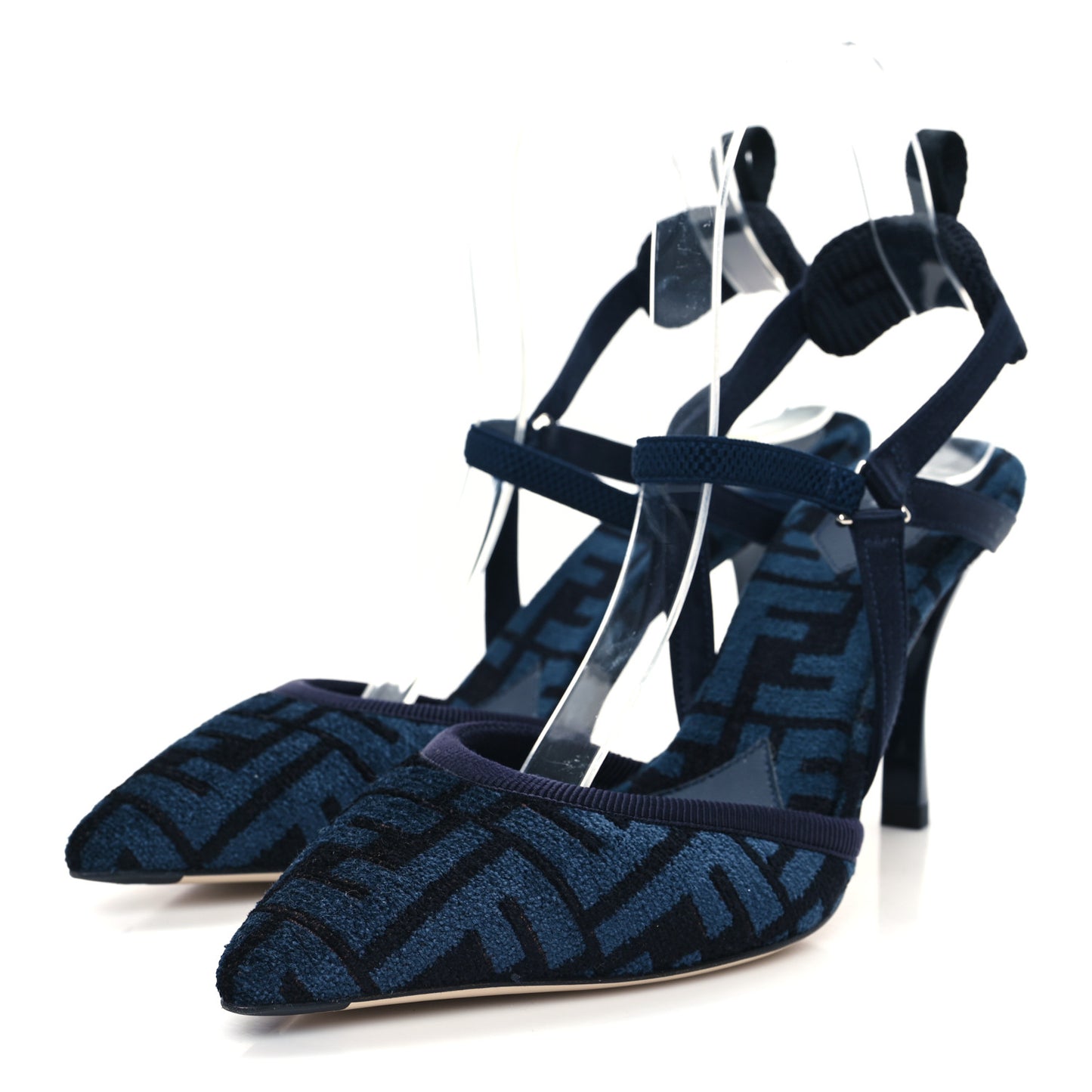 Chenille Jacquard FF Colibri Lite 85mm Slingback Pumps 37 Blue Black