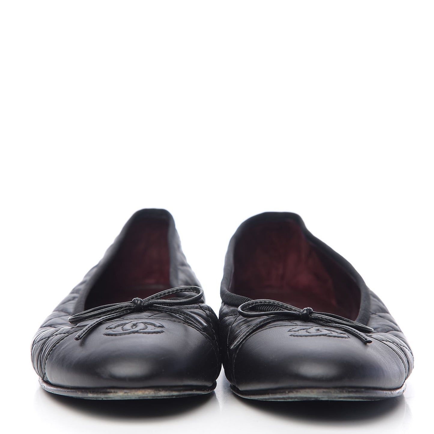 Aged Calfskin Quilted Cap Toe Ballerina Flats 41 Black