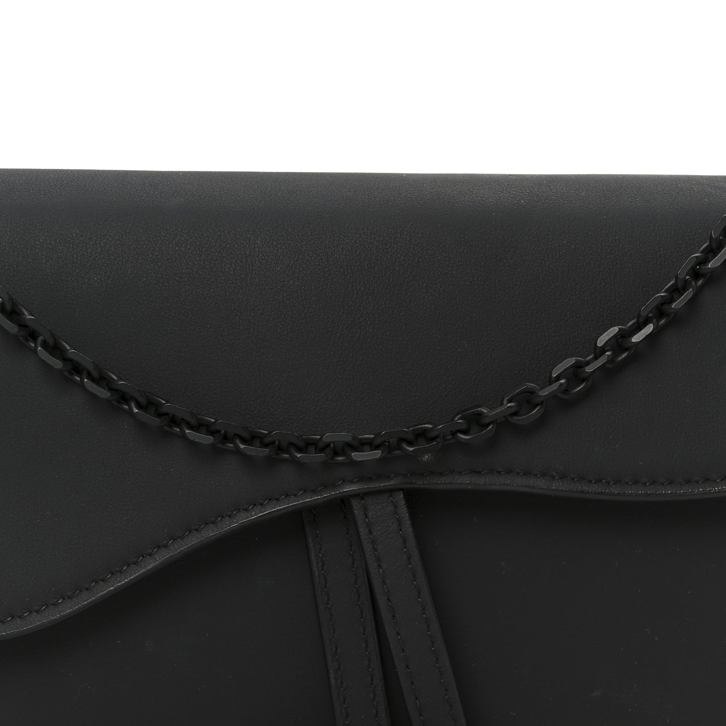 Ultra Matte Calfskin Saddle Chain Wallet Pouch Black