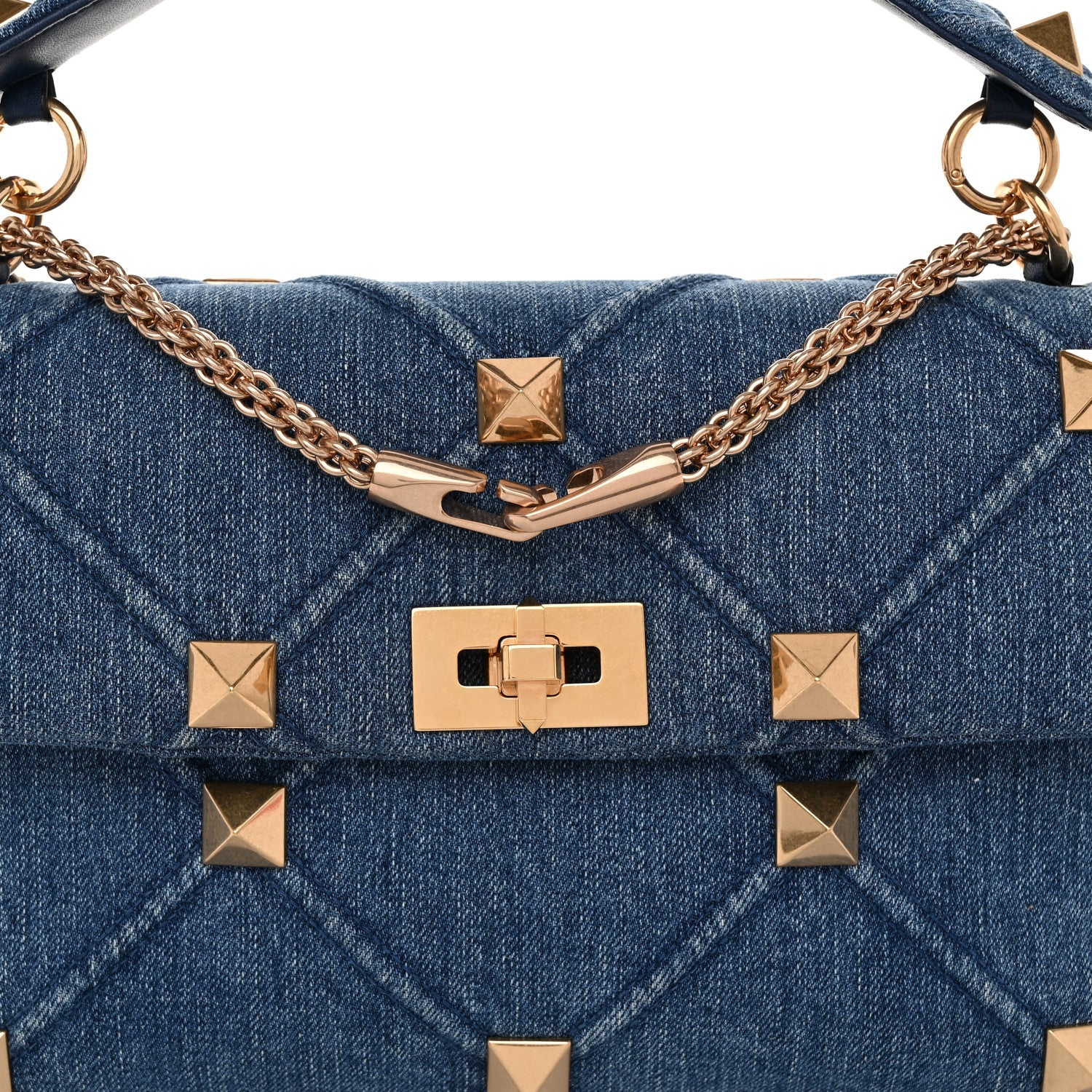 Valentino Garavani Denim Medium Roman Stud Shoulder Bag Light Denim Selleria 7 of 9