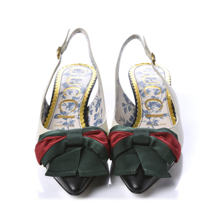 Gucci Malaga Kid Web Bow Jane Low Heel Slingback Pumps 36 Off White 2 of 11