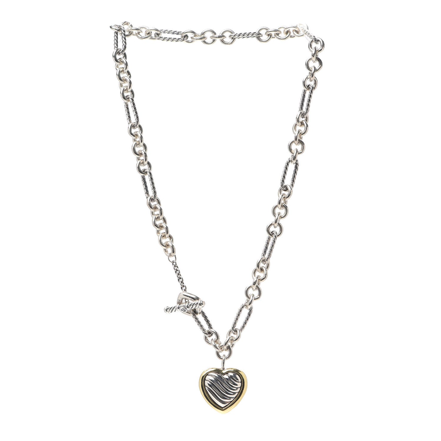 Sterling Silver 18K Yellow Gold Cable Heart Figaro Necklace