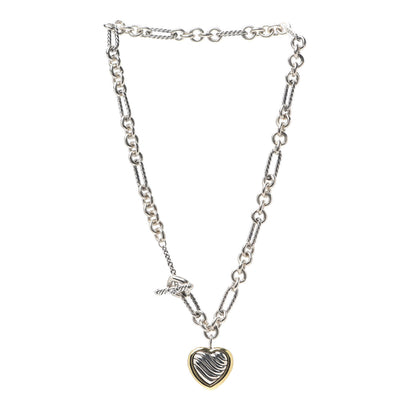 David Yurman Sterling Silver 18K Yellow Gold Cable Heart Figaro Necklace 3 of 4