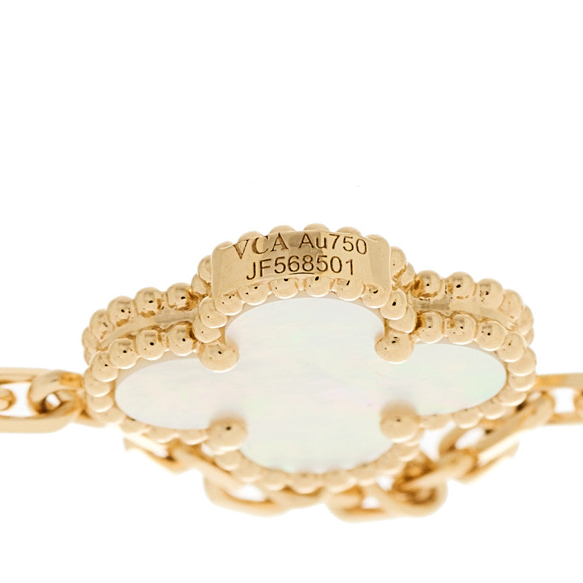 18K Yellow Gold Mother of Pearl Malachite Carnelian Tiger Eye 4 Motifs Lucky Alhambra Bracelet