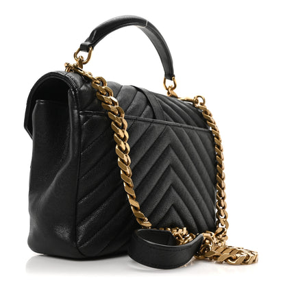 Saint Laurent Sheepskin Matelasse Chevron Monogram Medium College Bag Black 3 of 11